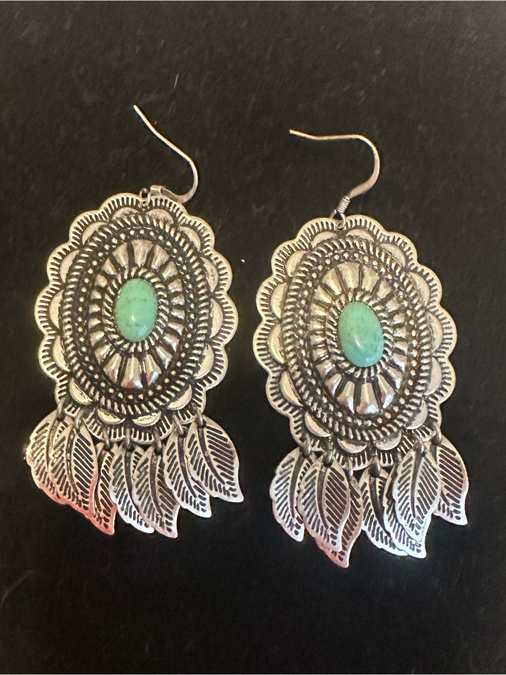 Southwestern Style Concho  Silver Tone Dangle Earrings
